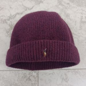 Polo Ralph Lauren Merino Wool Knit Wine Horse Scully Beanie